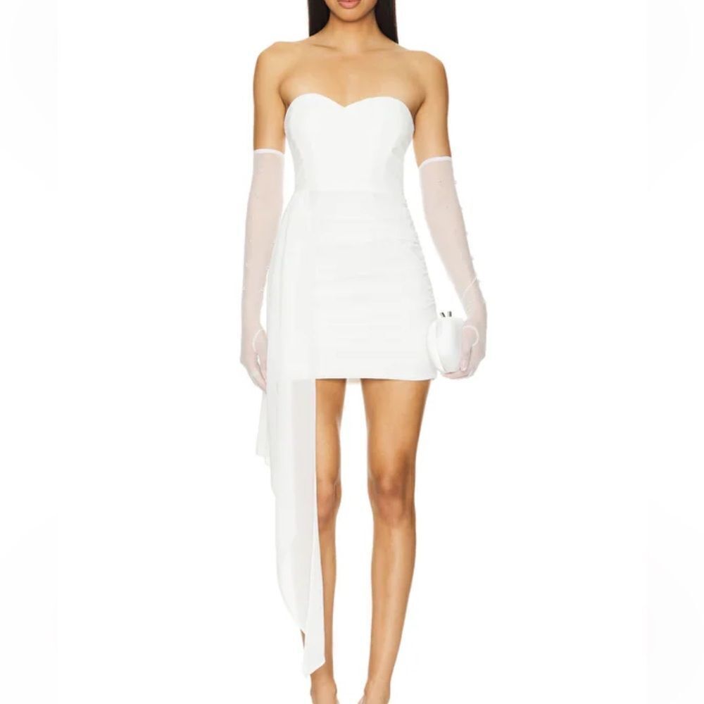 NWT Superdown Alvia mini dress gloves white chiffon bridal rehearsal Revolve S